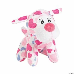 Wholesale 🔥 Valentine’s Day Pink & Purple Heart Print Stuffed 🐶 Dogs - 12 Pc. 😀